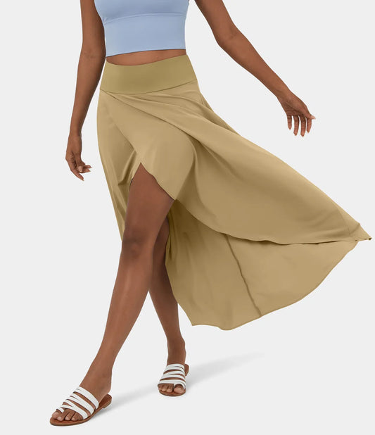 Natalia | Gonna Elegante e Confortevole con Spacco Cachi