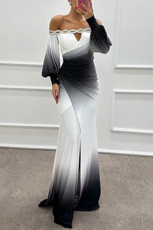 Julieta - Abito Maxi Off Shoulder con Dettagli di Gemme e Spacco
