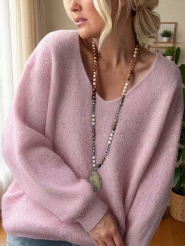 Maglia Soffice con Scollo a V e Spalla Scesa