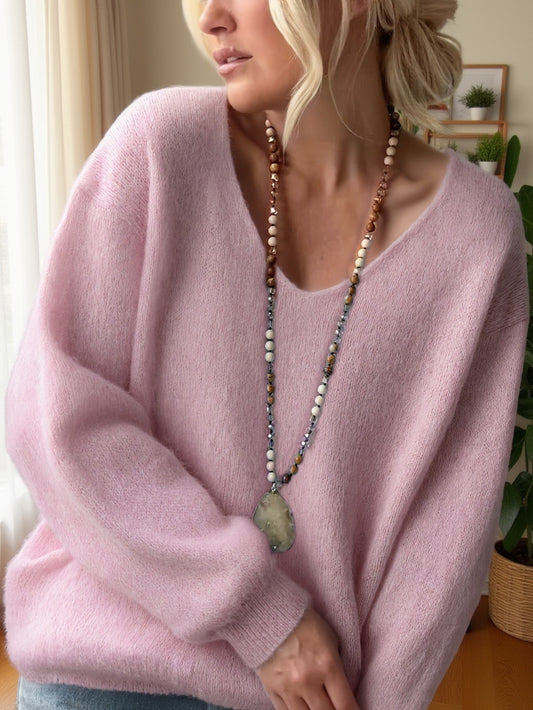 Maglia Soffice con Scollo a V e Spalla Scesa