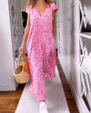 Rosma - Abito Maxi Stampato con Scollatura a V e Maniche Corte