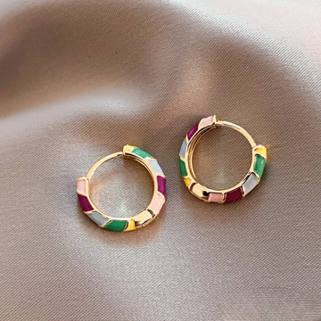 Orecchini Eleganti con Smalto Multicolore in Oro