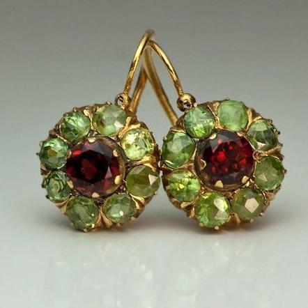 Orecchini Vintage in Vetro Verde e Rosso