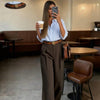 Pantaloni Palazzo a Vita Alta Marrone Scuro