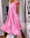Rosma - Abito Maxi Stampato con Scollatura a V e Maniche Corte