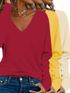 3-Pacchetto Magliette Donna V-Collo a Manica Lunga | Colore Unito, Stile Casual per Uso Quotidiano e Vacanze - Collezione Autunno/Inverno