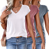 Set di Tre T-Shirt V-Neck a Colori Pieni Realizzate in Colorato per Primavera e Estate