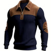 Maglione Jacquard a Maniche Lunghe da Uomo per Autunno-Inverno | Elegante Collo Alto, Zip Frontale, Strisce a Blocchi di Colore, Tunica Casual per il Weekend, Spessa