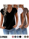 Set di Tre T-Shirt V-Neck a Colori Pieni Realizzate in Colorato per Primavera e Estate