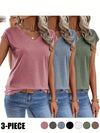 Set di Tre T-Shirt V-Neck a Colori Pieni Realizzate in Colorato per Primavera e Estate