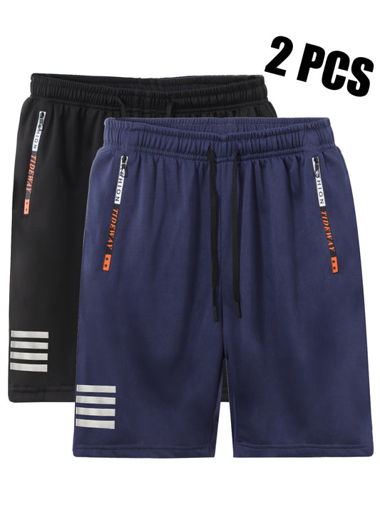 2 pezzi di pantaloni corti casual da uomo per sport all'aperto - Pantaloni corti estivi casual da uomo con tasche con zip, design semplice a tasche multifunzionali, adatti per l'uso quotidiano, corsa, fitness e viaggi all'aperto. Tessuto in maglia 100% po
