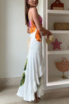 Ivy - Abito Maxi a Spalla Scoperta con Drappeggi Laterali e Rouches, Stampa Floreale