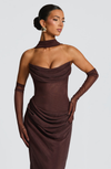 ABITO LUNGO DRAPEATO CON SCHIENA CORSET