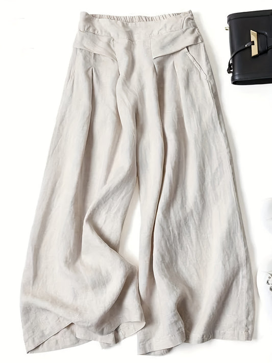 Pantaloni Cropped in Lino a Gamba Larga