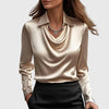 Sylvie | Blusa con lucentezza lussuosa e scollatura plissettata