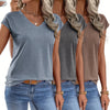 Set di Tre T-Shirt V-Neck a Colori Pieni Realizzate in Colorato per Primavera e Estate