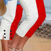 Pantaloni Capri Slim con Bottoni a Contrasto
