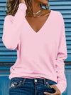 3-Pacchetto Magliette Donna V-Collo a Manica Lunga | Colore Unito, Stile Casual per Uso Quotidiano e Vacanze - Collezione Autunno/Inverno
