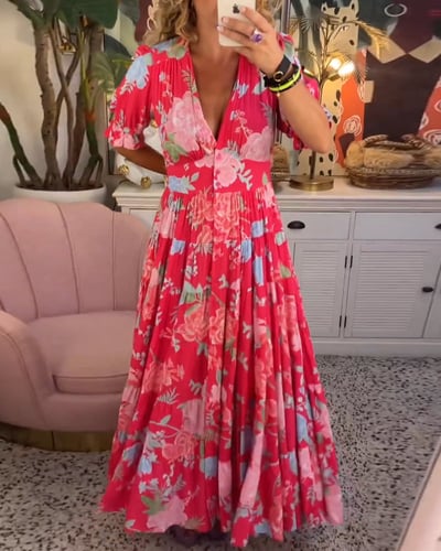 Isabeau - Abito Maxi Confortevole con Scollatura a V e Tasche