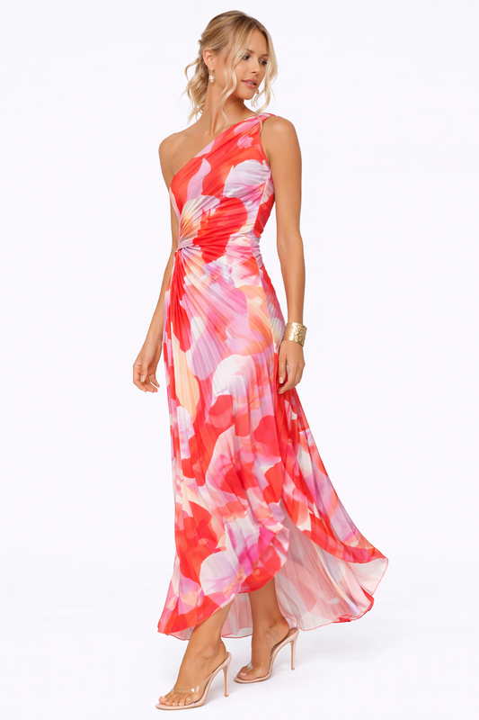 VESTITO MAXI ASIMMETRICO STAMPATO