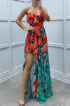 Georgia - Vestito Maxi a Righe Uniche con Rouches a Strati e Scollo Senza Spalline