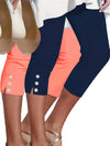 Pantaloni Capri Slim con Bottoni a Contrasto
