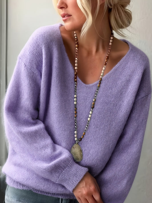 Maglia Soffice con Scollo a V e Spalla Scesa