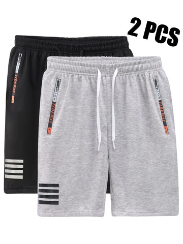 2 pezzi di pantaloni corti casual da uomo per sport all'aperto - Pantaloni corti estivi casual da uomo con tasche con zip, design semplice a tasche multifunzionali, adatti per l'uso quotidiano, corsa, fitness e viaggi all'aperto. Tessuto in maglia 100% po