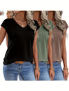 Set di Tre T-Shirt V-Neck a Colori Pieni Realizzate in Colorato per Primavera e Estate
