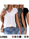 Set di Tre T-Shirt V-Neck a Colori Pieni Realizzate in Colorato per Primavera e Estate