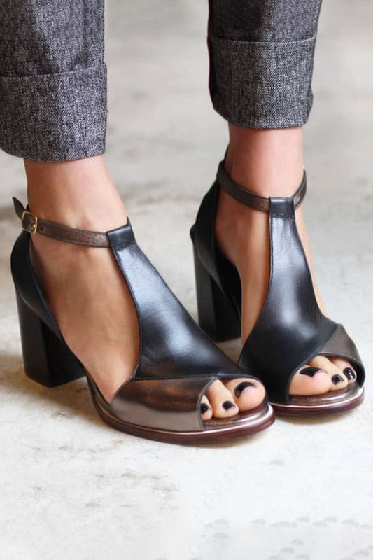 2 Nadaria | Sandali peep toe in patchwork nero con tacco