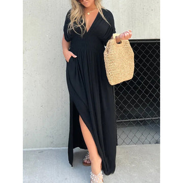Gisella - Abito Maxi con Scollatura a V e Spacco