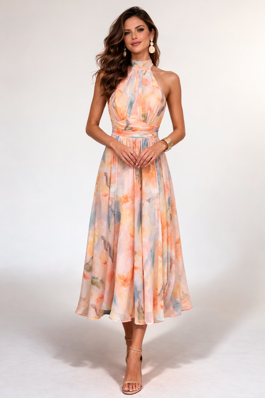 ABITO MIDI HALTER TONI PASTELLO ACQUARELLO