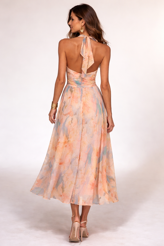 ABITO MIDI HALTER TONI PASTELLO ACQUARELLO