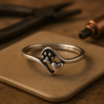 Anello vintage in argento con zampa e cuore
