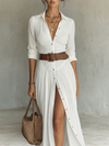 Abito Maxi Collo Rovesciato Maniche Lunghe