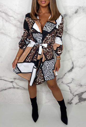 Christel - Camicia Flirty Mini Abito con Stampa Animale
