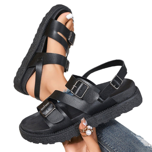 Sandali Piani in Pelle Vegana Renée con Cinghie Regolabili