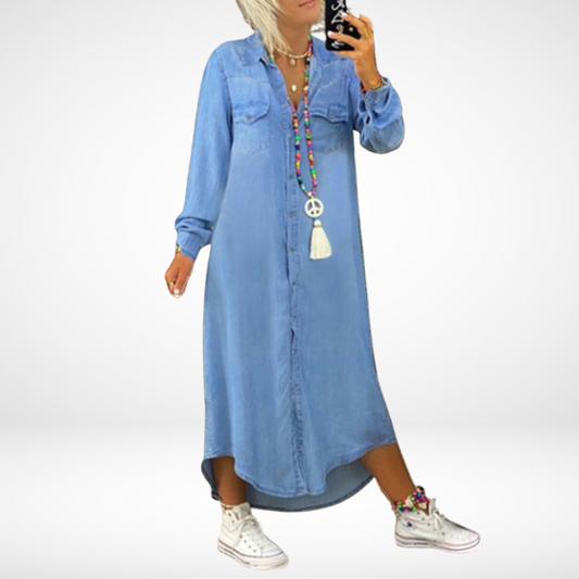Leviana™ | Abito Maxi a Maniche Lunghe in Denim