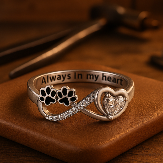 Anello con impronta, cuore e simbolo dell'infinito con zirconia