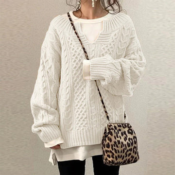 MAGLIONE OVERSIZE IN MAGLIA CON MOTIVO A TRECCE