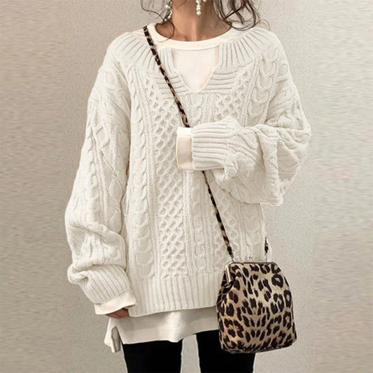 MAGLIONE OVERSIZE IN MAGLIA CON MOTIVO A TRECCE