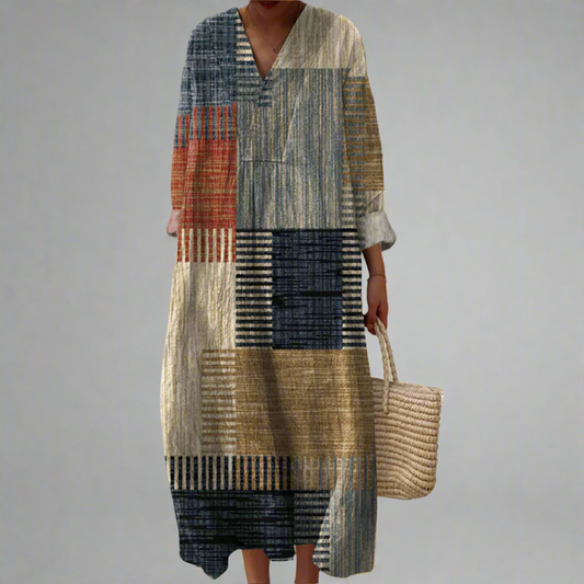 Harriet™ | Abito maxi casual in stile patchwork nei toni della terra