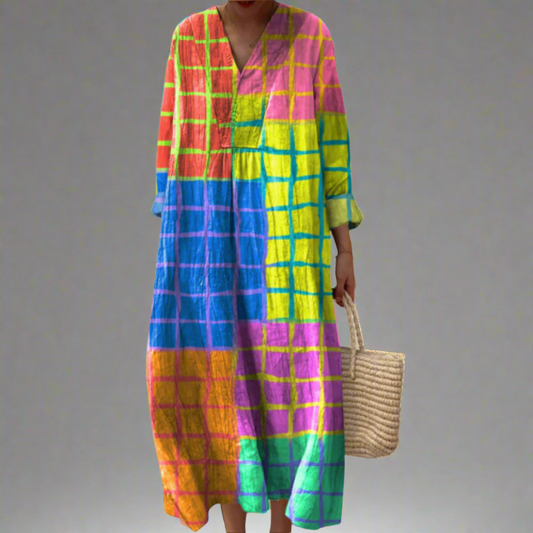 Leona™ | Abito maxy a quadri vivaci