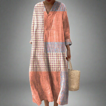 Nora™ | Abito midi patchwork con motivo corallo e stelle