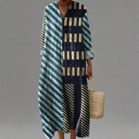 Martha™ | Abito midi patchwork a righe moderno