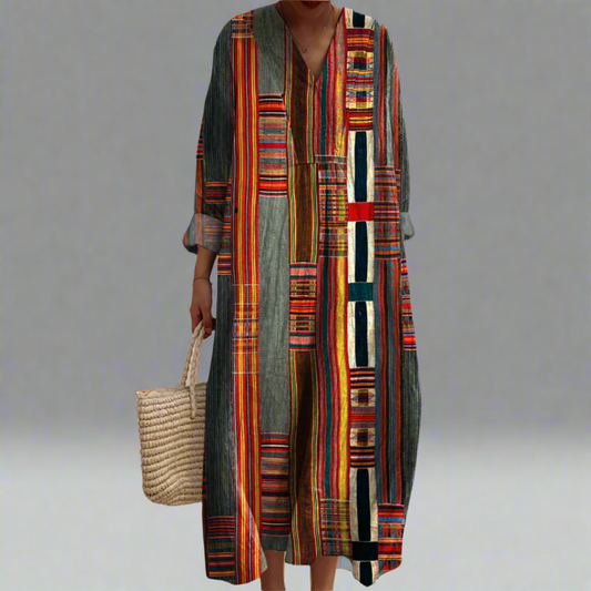 Marianne™ | Abito Maxy Boho a Strisce Geometriche
