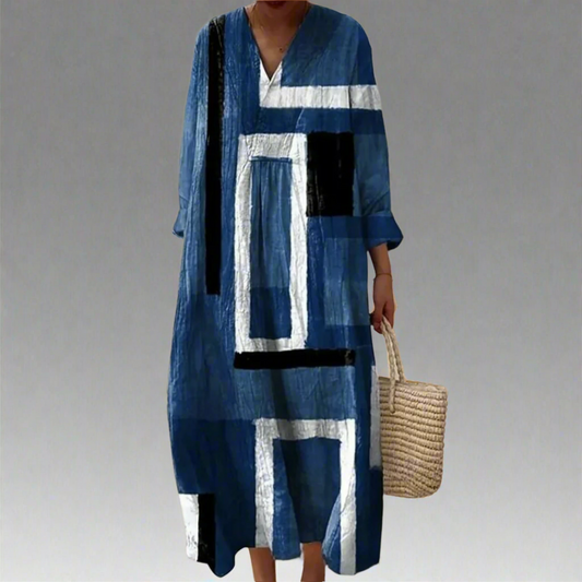 Monique™ | Abito Maxi Lungo Astratto Blu Marino