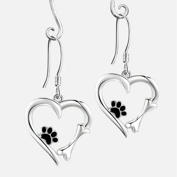 Orecchini pendenti in argento con cuore e zampa
