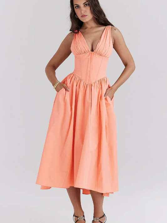 Ariana - Abito Midi Flare con Scollatura a V